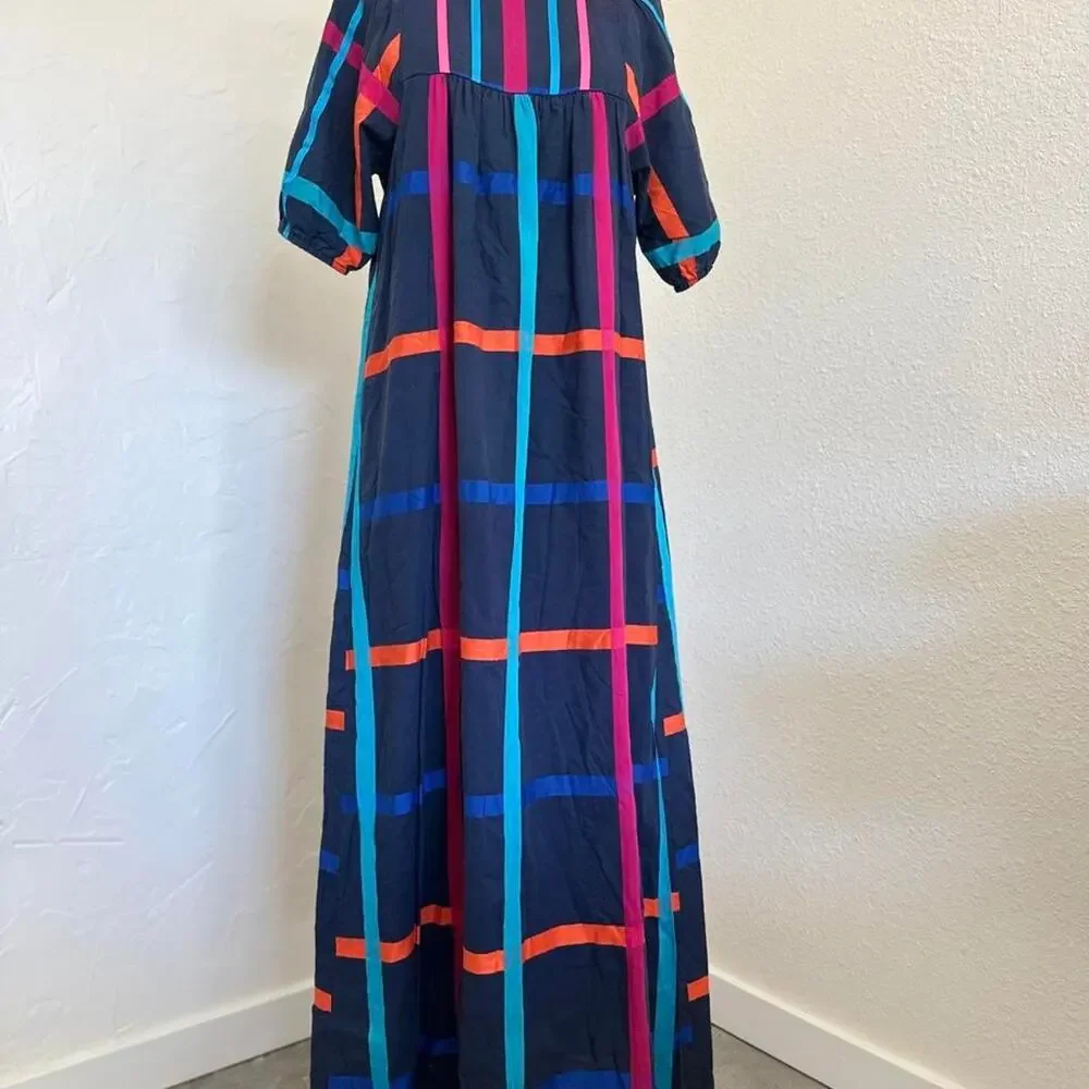 Carol Bennet for Liberty House Hawaiian Maxi Dress Plaid Colorful Vintage Muumuu